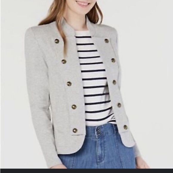 Tommy Hilfiger woman’s gray military band cotton jacket brass style buttons szL - Picture 15 of 15